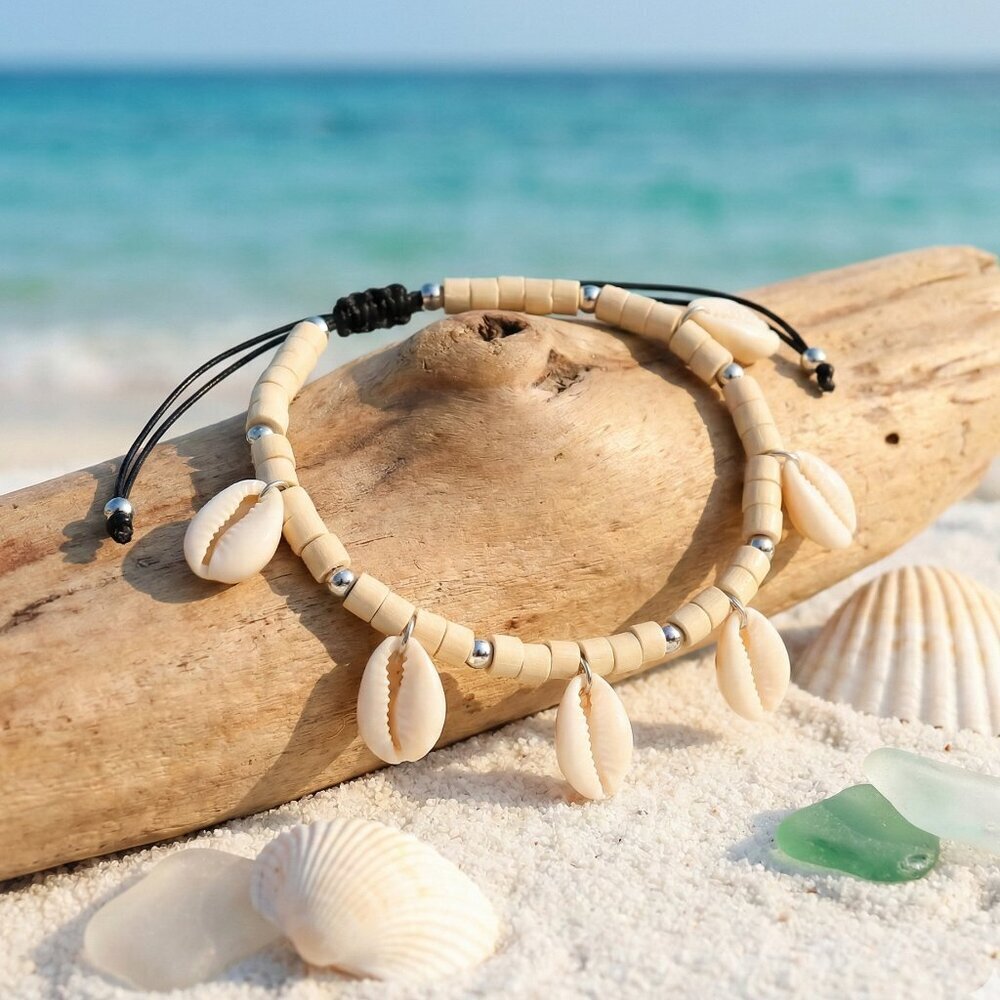 Genuine Cowrie Shell Anklet Adjustable Boho Beach Surfer Vacation Foot Jewelry